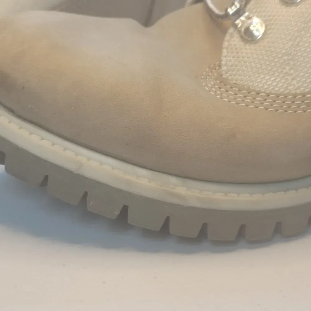 Timberland Men's Boots 8.5 Tan Nubuck Leather Canvas Chukka Trail Mid Lace